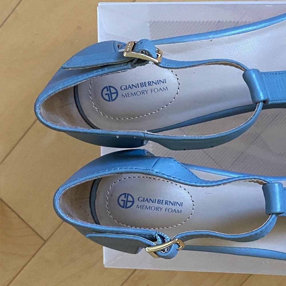 Giani Bernini Leather Light Blue T-Strap Heels - Picture 4 of 10